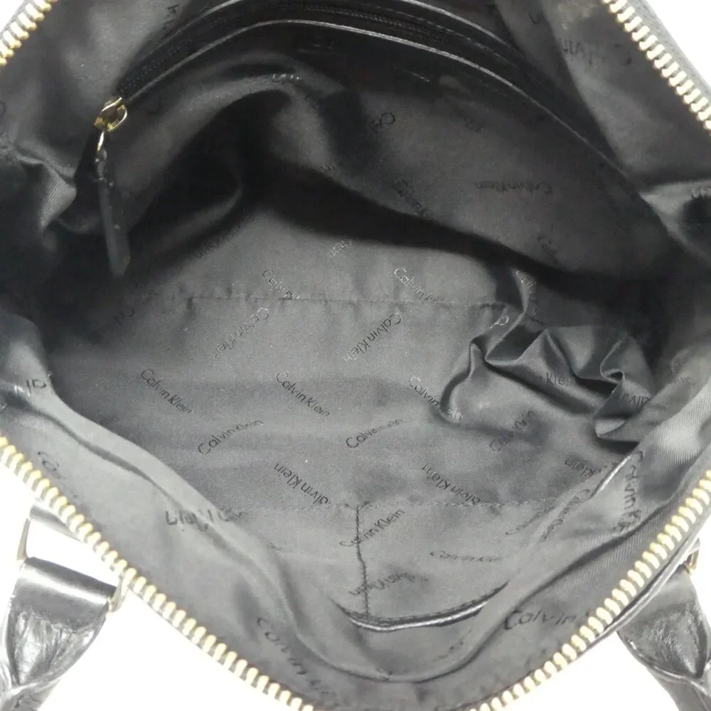 Calvin Klein Black Leather Gold‎ Lock Satchel Shoulder Bag Purse
